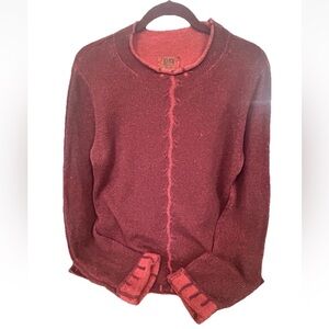 Karen Allen Fiber Arts Cashmere Verona Sweater Large Red Exposed Seam Knit
